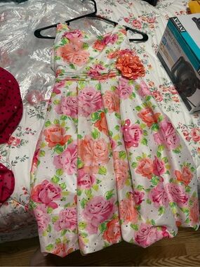 George Pink & Peach Floral Party Dress with Removable Flower